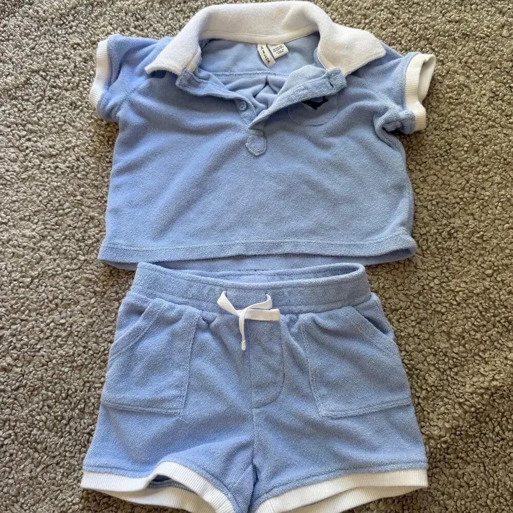 Janie and Jack Baby Whale Terry Matching Set Dreamy Blue Size 6-12 months